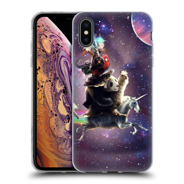 Random Galaxy Space Llama Unicorn Space Ride Soft Gel Case for Apple iPhone XS Max