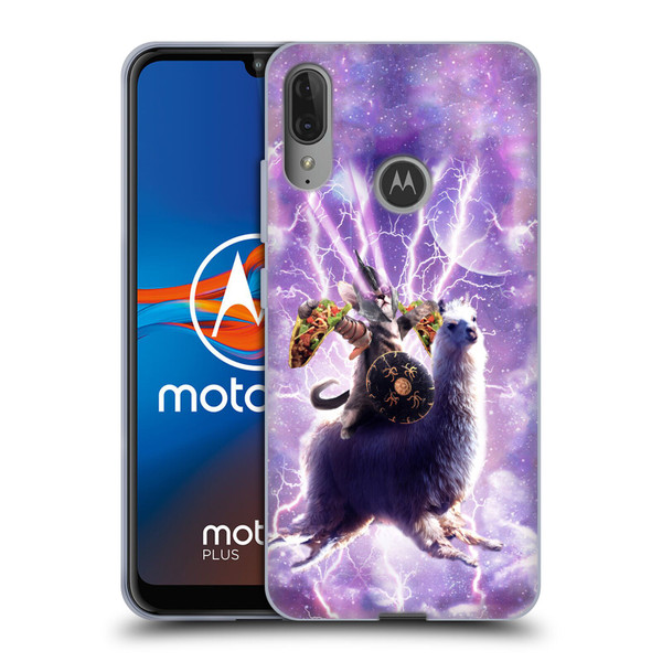 Random Galaxy Space Llama Lazer Cat & Tacos Soft Gel Case for Motorola Moto E6 Plus