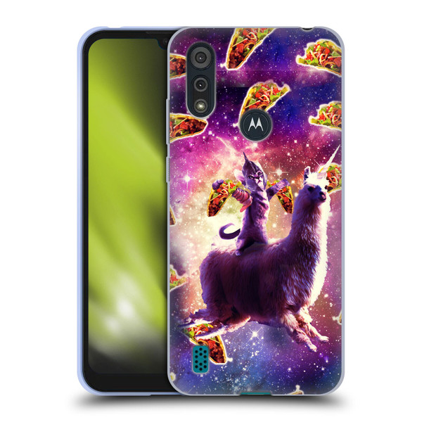Random Galaxy Space Llama Warrior Cat & Tacos Soft Gel Case for Motorola Moto E6s (2020)
