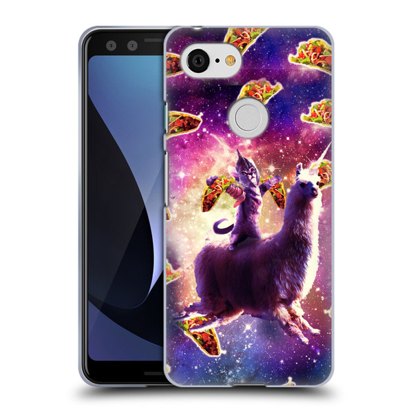 Random Galaxy Space Llama Warrior Cat & Tacos Soft Gel Case for Google Pixel 3