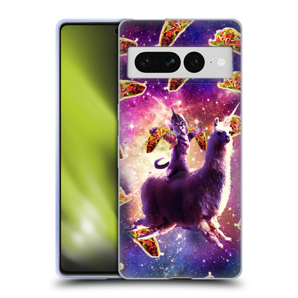 Random Galaxy Space Llama Warrior Cat & Tacos Soft Gel Case for Google Pixel 7 Pro