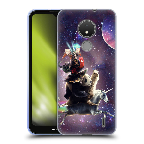 Random Galaxy Space Llama Unicorn Space Ride Soft Gel Case for Nokia C21