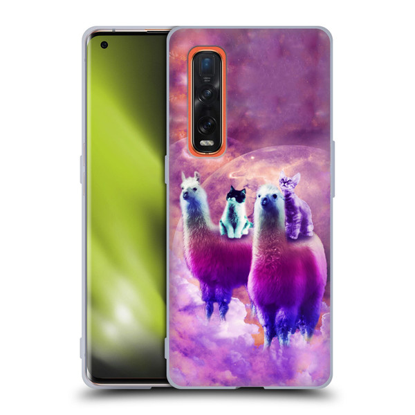 Random Galaxy Space Llama Kitty & Cat Soft Gel Case for OPPO Find X2 Pro 5G