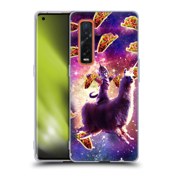 Random Galaxy Space Llama Warrior Cat & Tacos Soft Gel Case for OPPO Find X2 Pro 5G