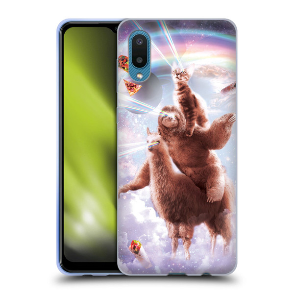 Random Galaxy Space Llama Sloth & Cat Lazer Eyes Soft Gel Case for Samsung Galaxy A02/M02 (2021)