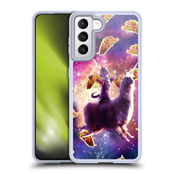 Random Galaxy Space Llama Warrior Cat & Tacos Soft Gel Case for Samsung Galaxy S21 5G