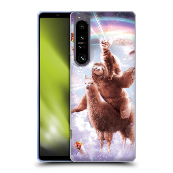 Random Galaxy Space Llama Sloth & Cat Lazer Eyes Soft Gel Case for Sony Xperia 1 IV