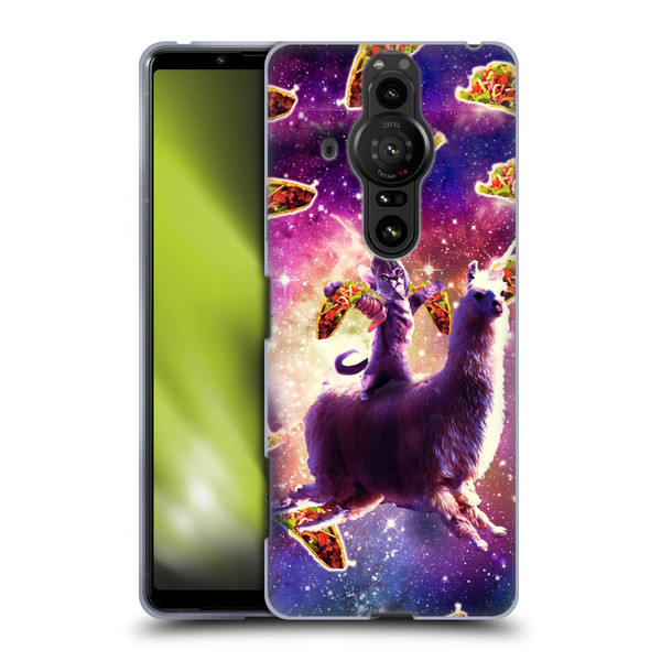 Random Galaxy Space Llama Warrior Cat & Tacos Soft Gel Case for Sony Xperia Pro-I