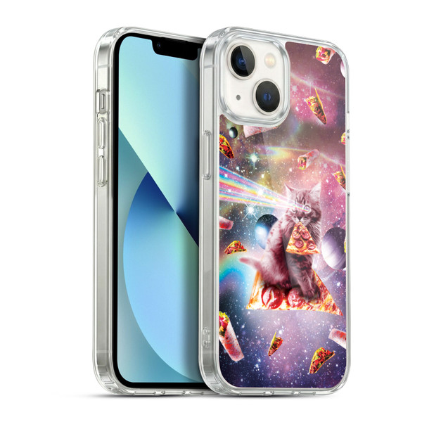 Random Galaxy Space Pizza Ride Outer Space Lazer Cat Soft Gel Case for Apple iPhone 13