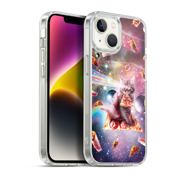 Random Galaxy Space Pizza Ride Outer Space Lazer Cat Soft Gel Case for Apple iPhone 14