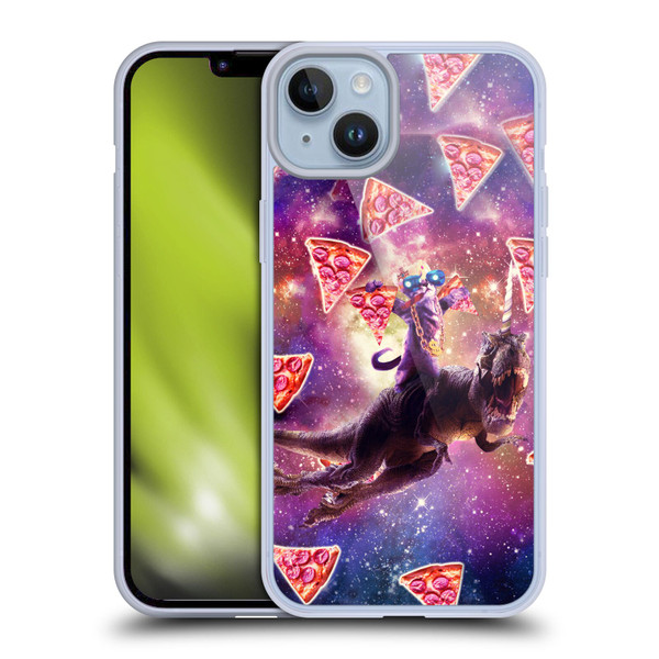 Random Galaxy Space Pizza Ride Thug Cat & Dinosaur Unicorn Soft Gel Case for Apple iPhone 14 Plus