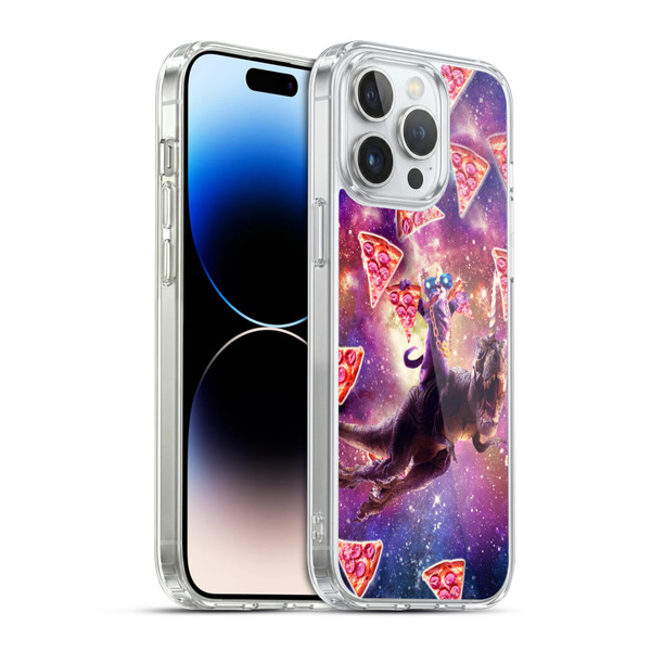 Random Galaxy Space Pizza Ride Thug Cat & Dinosaur Unicorn Soft Gel Case for Apple iPhone 14 Pro Max & MagSafe