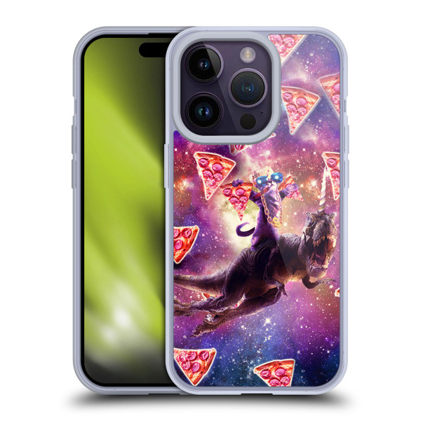 Random Galaxy Space Pizza Ride Thug Cat & Dinosaur Unicorn Soft Gel Case for Apple iPhone 14 Pro