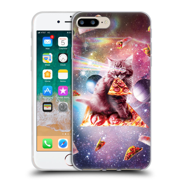 Random Galaxy Space Pizza Ride Outer Space Lazer Cat Soft Gel Case for Apple iPhone 7 Plus / iPhone 8 Plus