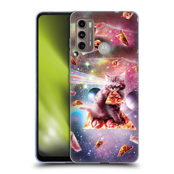 Random Galaxy Space Pizza Ride Outer Space Lazer Cat Soft Gel Case for Motorola Moto G60 / Moto G40 Fusion
