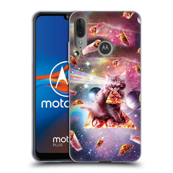 Random Galaxy Space Pizza Ride Outer Space Lazer Cat Soft Gel Case for Motorola Moto E6 Plus