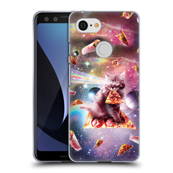 Random Galaxy Space Pizza Ride Outer Space Lazer Cat Soft Gel Case for Google Pixel 3