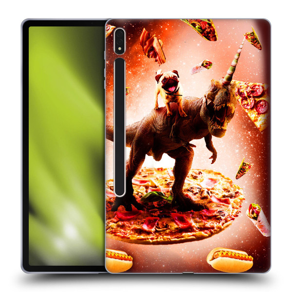 Random Galaxy Space Pizza Ride Pug & Dinosaur Unicorn Soft Gel Case for Samsung Galaxy Tab S8 Plus