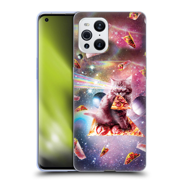 Random Galaxy Space Pizza Ride Outer Space Lazer Cat Soft Gel Case for OPPO Find X3 / Pro