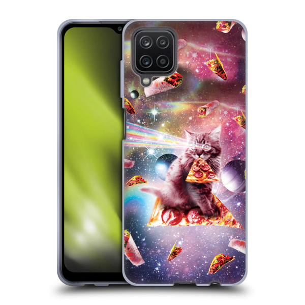 Random Galaxy Space Pizza Ride Outer Space Lazer Cat Soft Gel Case for Samsung Galaxy A12 (2020)