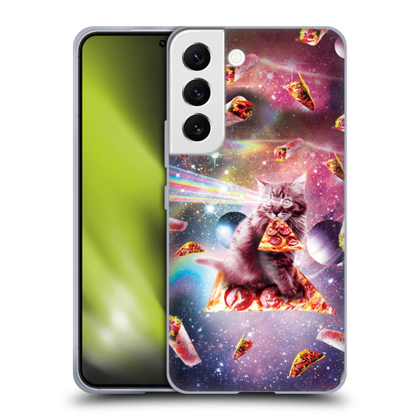 Random Galaxy Space Pizza Ride Outer Space Lazer Cat Soft Gel Case for Samsung Galaxy S22 5G