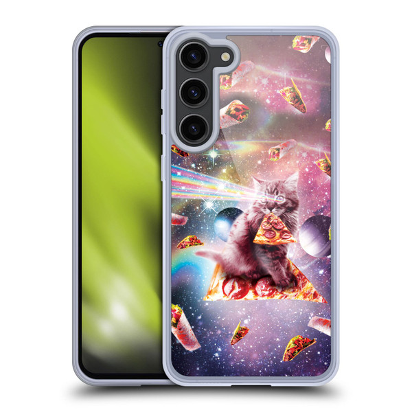 Random Galaxy Space Pizza Ride Outer Space Lazer Cat Soft Gel Case for Samsung Galaxy S23+ 5G