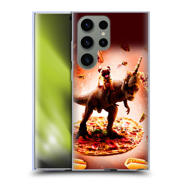Random Galaxy Space Pizza Ride Pug & Dinosaur Unicorn Soft Gel Case for Samsung Galaxy S23 Ultra 5G