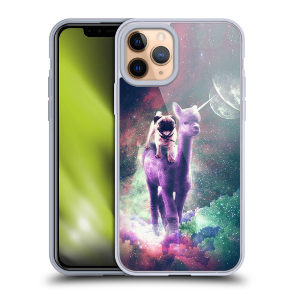 Random Galaxy Space Unicorn Ride Pug Riding Llama Soft Gel Case for Apple iPhone 11 Pro