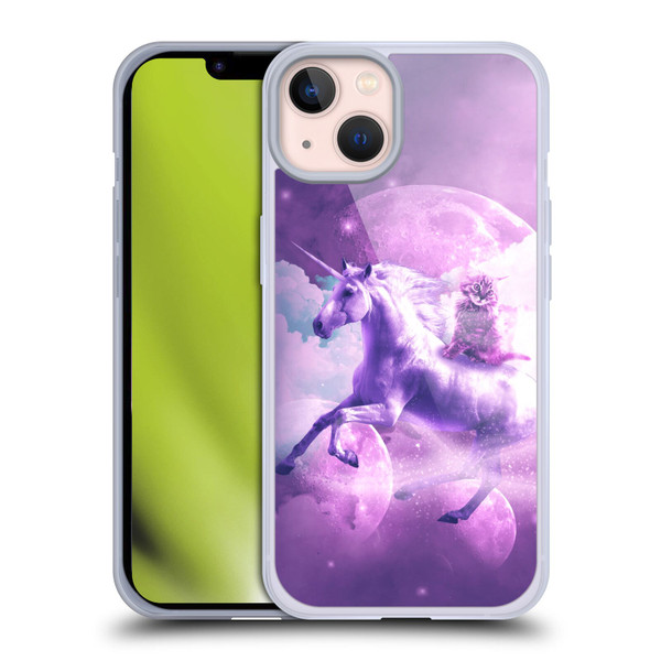 Random Galaxy Space Unicorn Ride Purple Galaxy Cat Soft Gel Case for Apple iPhone 13