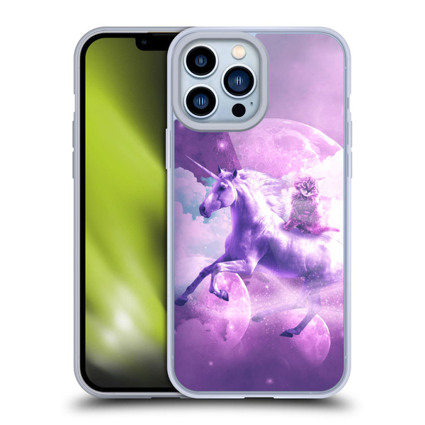 Random Galaxy Space Unicorn Ride Purple Galaxy Cat Soft Gel Case for Apple iPhone 13 Pro Max