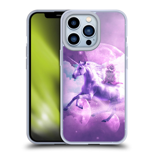 Random Galaxy Space Unicorn Ride Purple Galaxy Cat Soft Gel Case for Apple iPhone 13 Pro