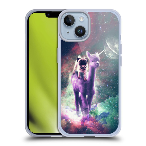 Random Galaxy Space Unicorn Ride Pug Riding Llama Soft Gel Case for Apple iPhone 14