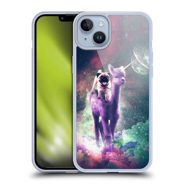 Random Galaxy Space Unicorn Ride Pug Riding Llama Soft Gel Case for Apple iPhone 14 Plus
