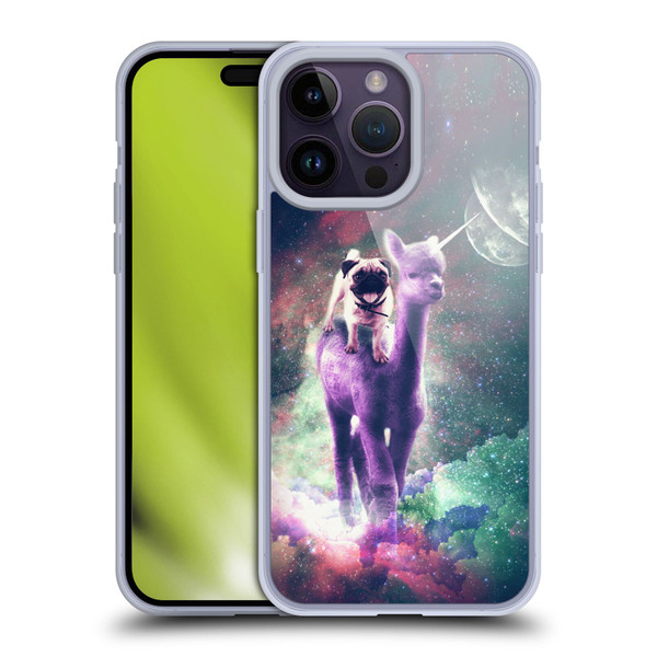 Random Galaxy Space Unicorn Ride Pug Riding Llama Soft Gel Case for Apple iPhone 14 Pro Max