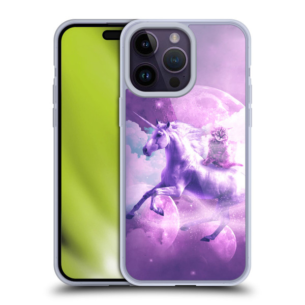 Random Galaxy Space Unicorn Ride Purple Galaxy Cat Soft Gel Case for Apple iPhone 14 Pro Max