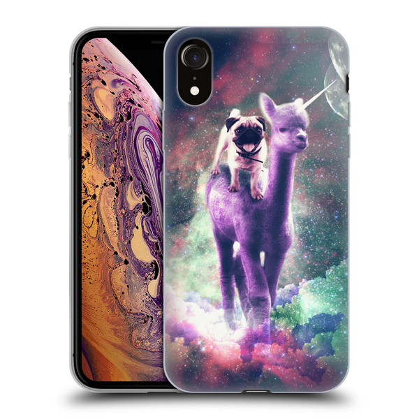 Random Galaxy Space Unicorn Ride Pug Riding Llama Soft Gel Case for Apple iPhone XR