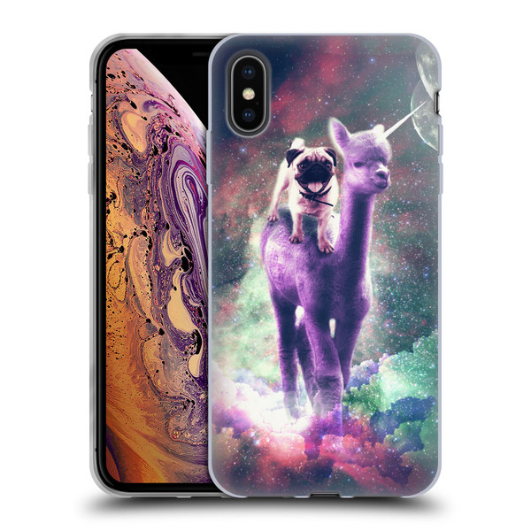 Random Galaxy Space Unicorn Ride Pug Riding Llama Soft Gel Case for Apple iPhone XS Max