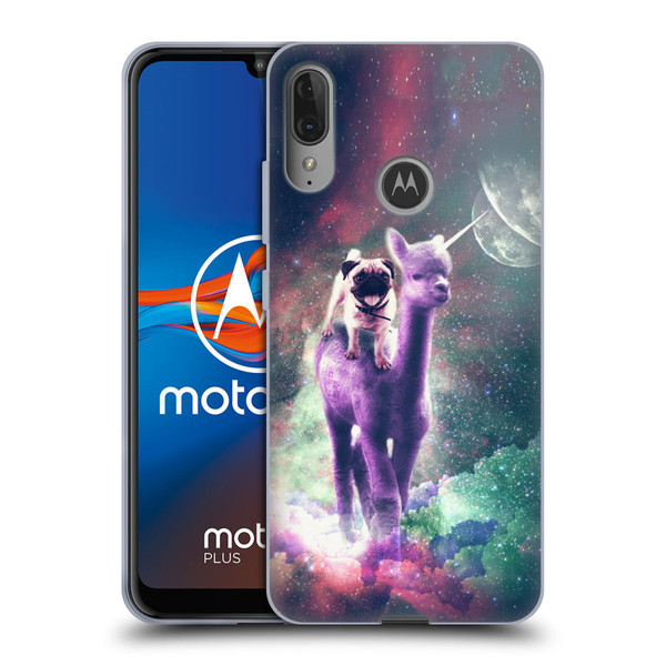 Random Galaxy Space Unicorn Ride Pug Riding Llama Soft Gel Case for Motorola Moto E6 Plus