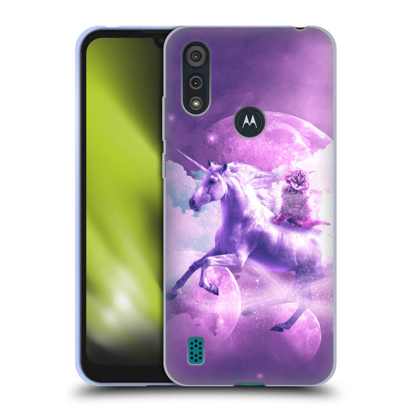 Random Galaxy Space Unicorn Ride Purple Galaxy Cat Soft Gel Case for Motorola Moto E6s (2020)