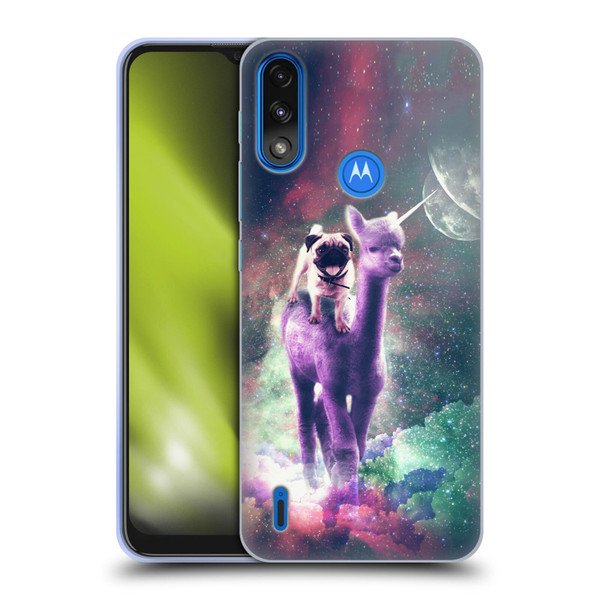 Random Galaxy Space Unicorn Ride Pug Riding Llama Soft Gel Case for Motorola Moto E7 Power / Moto E7i Power