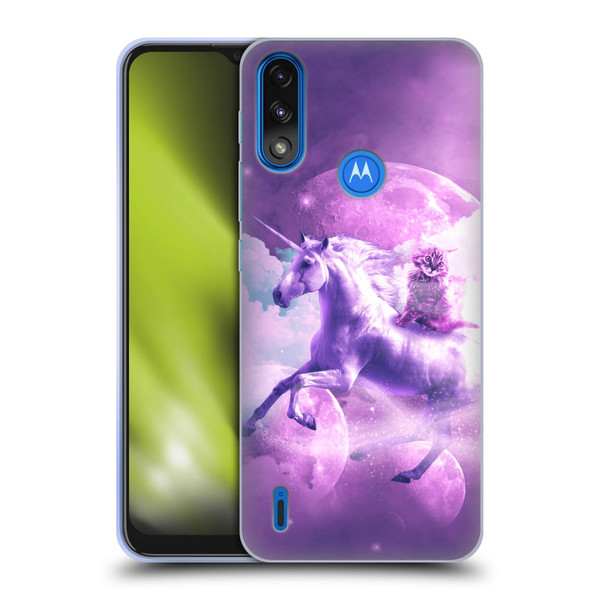Random Galaxy Space Unicorn Ride Purple Galaxy Cat Soft Gel Case for Motorola Moto E7 Power / Moto E7i Power