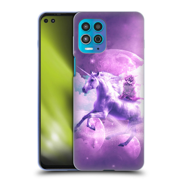 Random Galaxy Space Unicorn Ride Purple Galaxy Cat Soft Gel Case for Motorola Moto G100