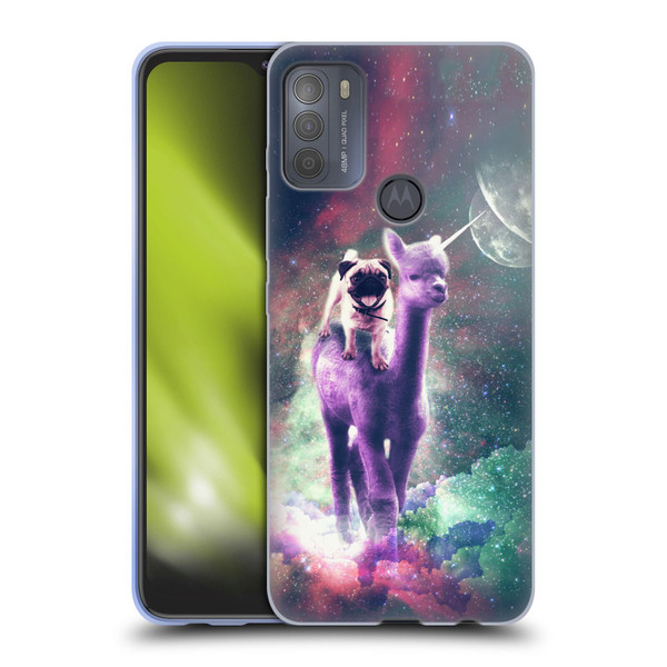 Random Galaxy Space Unicorn Ride Pug Riding Llama Soft Gel Case for Motorola Moto G50