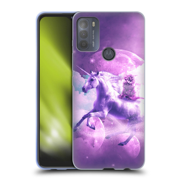 Random Galaxy Space Unicorn Ride Purple Galaxy Cat Soft Gel Case for Motorola Moto G50