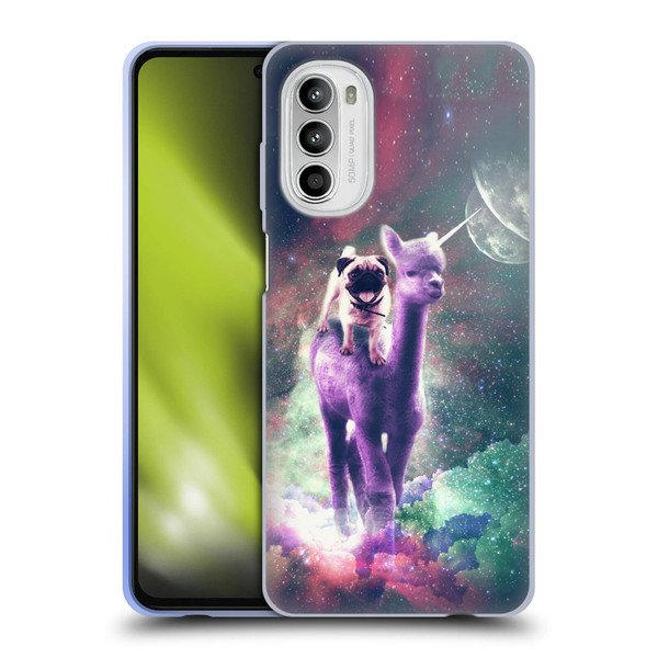 Random Galaxy Space Unicorn Ride Pug Riding Llama Soft Gel Case for Motorola Moto G52