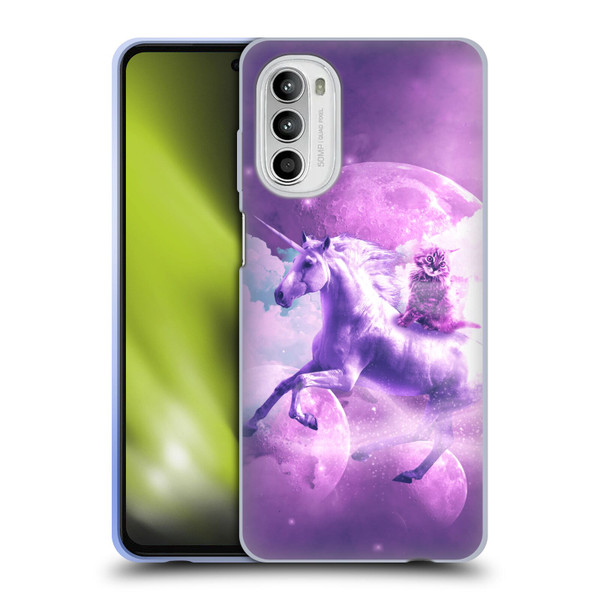 Random Galaxy Space Unicorn Ride Purple Galaxy Cat Soft Gel Case for Motorola Moto G52