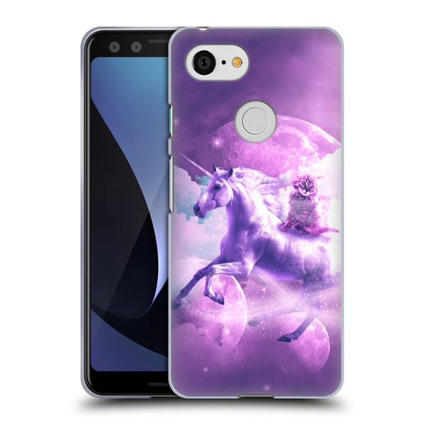 Random Galaxy Space Unicorn Ride Purple Galaxy Cat Soft Gel Case for Google Pixel 3