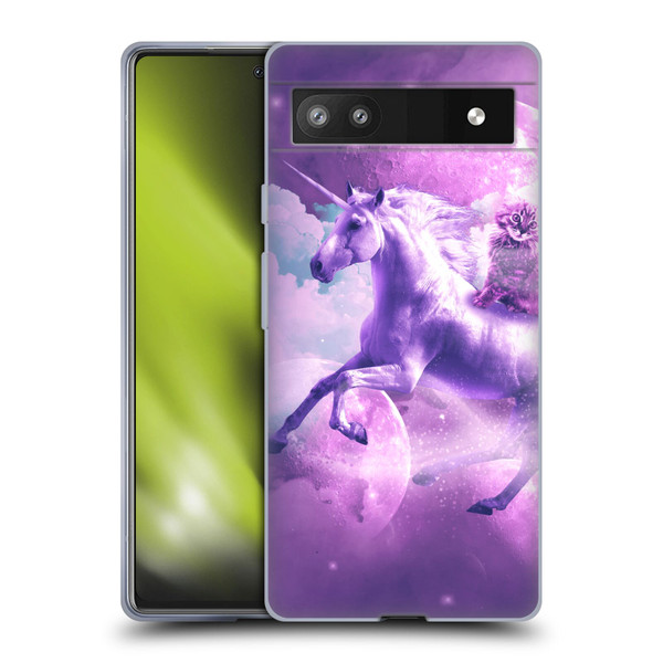 Random Galaxy Space Unicorn Ride Purple Galaxy Cat Soft Gel Case for Google Pixel 6a