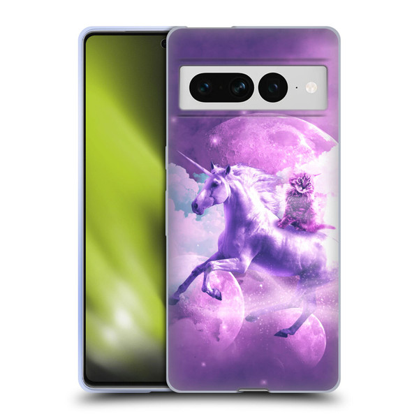 Random Galaxy Space Unicorn Ride Purple Galaxy Cat Soft Gel Case for Google Pixel 7 Pro