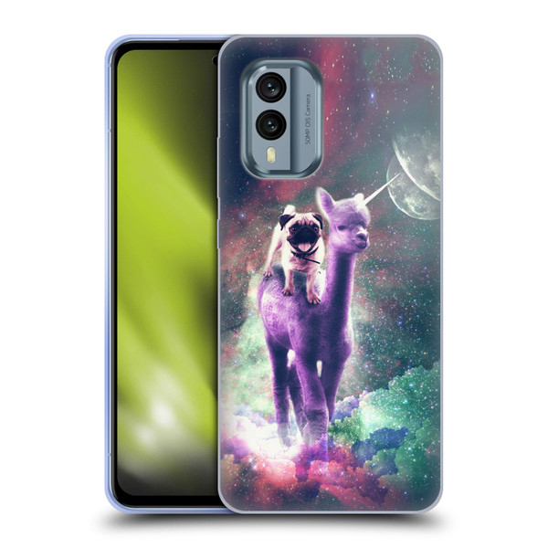 Random Galaxy Space Unicorn Ride Pug Riding Llama Soft Gel Case for Nokia X30